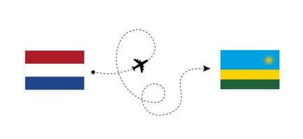 voo e viagens da Holanda para Ruanda pelo conceito de viagens de avião de passageiros vetor