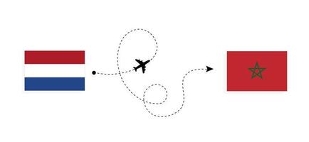 voo e viagem da Holanda para Marrocos pelo conceito de viagem de avião de passageiros vetor