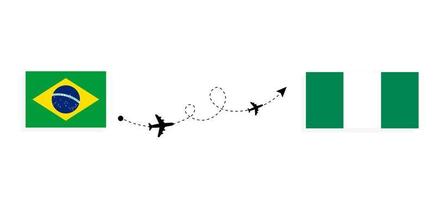 voo e viagem do Brasil para a Nigéria pelo conceito de viagem de avião de passageiros vetor