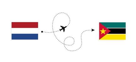 voo e viagens de Holanda para Moçambique pelo conceito de viagens de avião de passageiros vetor