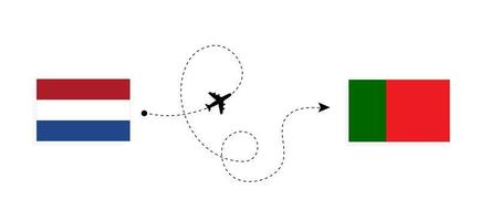 voo e viagens da Holanda para Portugal pelo conceito de viagens de avião de passageiros vetor