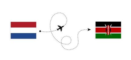 voo e viagem da Holanda para o Quênia pelo conceito de viagem de avião de passageiros vetor