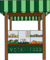 ilustração vetorial mercado de barraca com legumes e frutas. mercado de comida vegana de rua. bomboneria. vetor