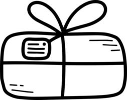 doodle linha caixa de presente com ilustração vetorial de arco. elemento de design. presente para aniversário, dia dos namorados, natal, aniversário. ícone de feriado vetor