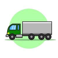 projeto da ilustração dos desenhos animados do caminhão de frete lateral da cor verde. vetor