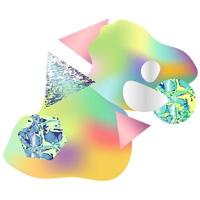 cartão geométrico abstrato colorido com líquido holográfico, composição geométrica - círculo, triângulo, hexágono, formas desiguais isoladas no fundo branco. vetor