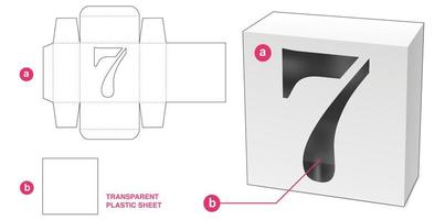 caixa com molde recortado de janela de alfabeto de 7 números estampado vetor