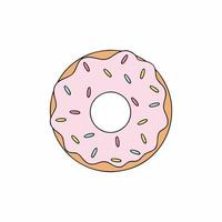 rosquinha deliciosa com glacê rosa e confete. sobremesa doce para o chá. ilustração vetorial no estilo doodle. vetor