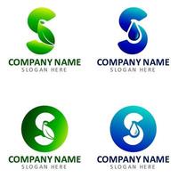 letra moderna logotipo natureza com cor verde e azul minimalis com a letra s vetor