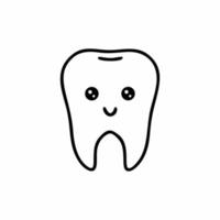 dente engraçado com uma cara bonita. ilustração vetorial para crianças sobre o tema da odontologia. saúde e higiene da cavidade oral. um dente desenhado com uma linha preta à mão. vetor