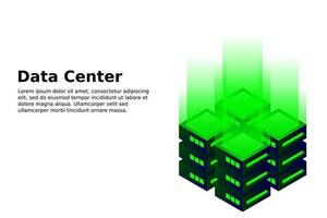 ilustração em vetor isométrica do datacenter. 3d abstrato que hospeda o servidor ou o fundo da sala do data center. layout de cabeçalho de site de infraestrutura de rede ou mainframe