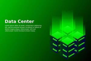 ilustração em vetor isométrica do datacenter. 3d abstrato que hospeda o servidor ou o fundo da sala do data center. layout de cabeçalho de site de infraestrutura de rede ou mainframe