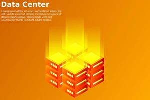 ilustração em vetor isométrica do datacenter. 3d abstrato que hospeda o servidor ou o fundo da sala do data center. layout de cabeçalho de site de infraestrutura de rede ou mainframe