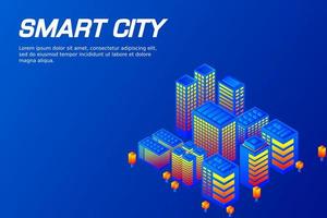 cidade futura isométrica. conceito da indústria imobiliária e de construção vetor