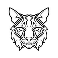arte de linha em preto e branco da cabeça de gato selvagem. bom uso de símbolo, mascote, ícone, avatar, tatuagem, design de t-shirt, logotipo ou qualquer design. vetor