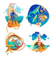 Conjunto de símbolos náutico do mar oceano vetor