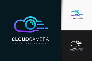 design do logotipo da câmera na nuvem com gradiente vetor