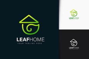 folha design de logotipo para casa com gradiente vetor