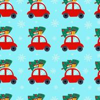 carro carrega árvore de Natal e presentes padrão sem emenda. ilustração vetorial em estilo simples vetor