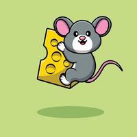rato bonito flutuando na ilustração do ícone do vetor dos desenhos animados de queijo.