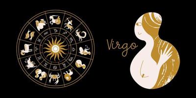 signo do zodíaco virgo. horóscopo e astrologia. horóscopo completo no círculo. zodíaco de roda de horóscopo com vetor de doze signos.