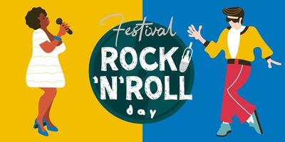 dia internacional do rock and roll. modelo de vetor para cartazes de festivais, festas de dia de rock and roll.