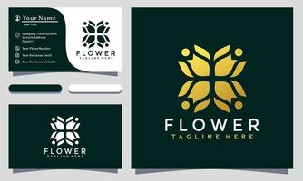 modelo e design de logotipo de flor minimalista moderno. Vetor de ícone de flor de luxo dourado elegante