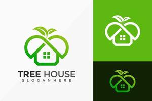 design de logotipo de casa na árvore da natureza, logotipos minimalistas, modelo de ilustração vetorial vetor