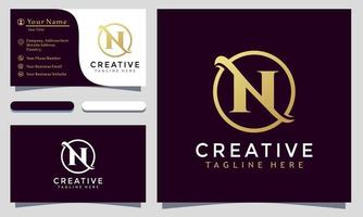 design de logotipo e modelo moderno e elegante letra n. cartão de visita do vetor ouro criativo n logotipos