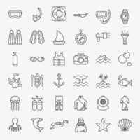 conjunto de ícones de linha de mergulho vetor