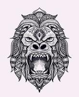 ilustração estilo gorila cabeça mandala ornamento vetor