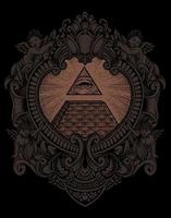 ilustração da pirâmide illuminati com estilo de gravura vetor