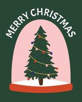um globo de neve de vidro de brinquedo com uma árvore de Natal dentro. ilustração em vetor plana. cartaz, cartão postal, parabéns, feliz natal.
