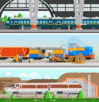 Banners planos horizontais de transporte ferroviário vetor