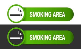 vetor de ícone de sinal de zona de fumantes com adesivo para impressão de cor verde em fundo preto e branco. área de fumantes