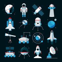 Conjunto de ícones plana de equipamentos de instrumentos de naves espaciais vetor