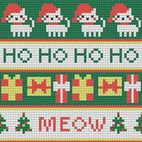 padrão ornamental de malha de Natal tradicional. fundo de ano novo com gatos festivos, presentes e texto. ilustração vetorial vetor