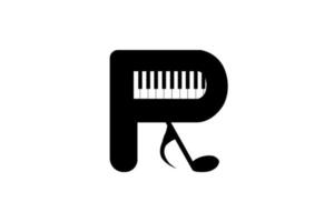 logotipo da letra r piano e nota musical vetor