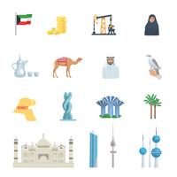 Conjunto de ícones plana de cultura do Kuwait vetor