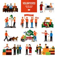 conjunto de ícones decorativos de pessoas voluntários vetor