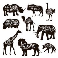 Conjunto de ícones pretos de letras de animais selvagens vetor