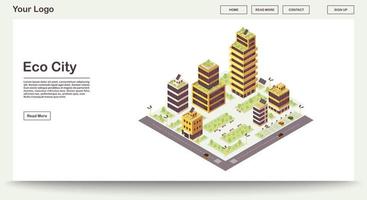 modelo de vetor de página da web eco city com ilustração isométrica