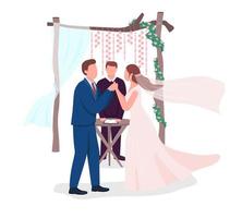 recém-casados felizes celebram personagens vetoriais de cor semi-plana vetor