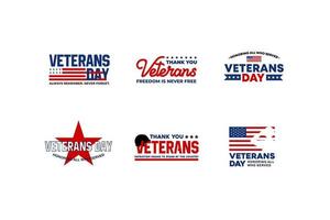 conjunto de etiqueta distintivo dia dos veteranos com a bandeira vetor