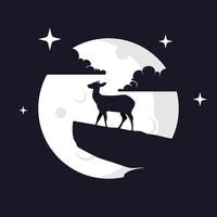 ilustração vetorial gráfico de veado com fundo de lua. perfeito para usar em camisetas ou eventos vetor