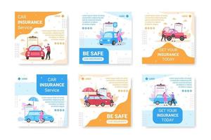 ilustração de design plano de modelo de posto de seguro de carro editável de fundo quadrado adequado para mídia social, cartão de felicitações e anúncios de internet na web vetor