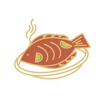 peixe frito no prato vetor