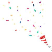 Atirador de confete com confete voador, biscoito de festa, ilustração de festa de papel vetor