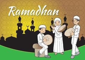 crianças muçulmanas indonésias comemorando o ramadã vetor