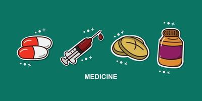 conjunto de pacote adesivo de ilustração de medicamento vetor